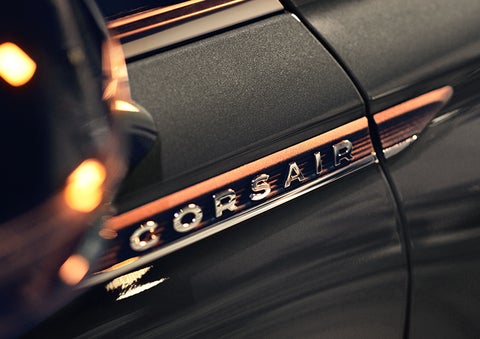 The stylish chrome badge reading “CORSAIR” is shown on the exterior of the vehicle. | Lincoln of Cutler Bay in Miami FL